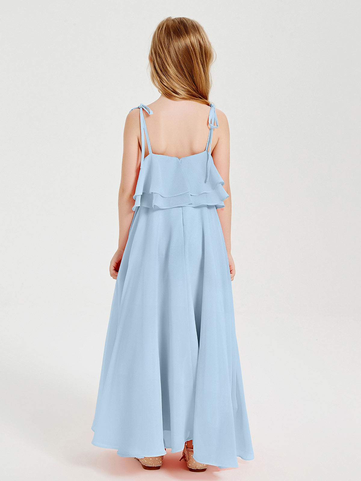 Chiffon Junior Bridesmaid Dresses Long Cascading Skirt Sky Blue